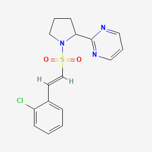molecular formula C16H16ClN3O2S B2937758 2-[1-[(E)-2-(2-Chlorophenyl)ethenyl]sulfonylpyrrolidin-2-yl]pyrimidine CAS No. 2173632-17-0