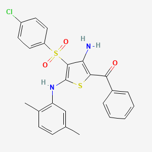 molecular formula C25H21ClN2O3S2 B2937760 [3-Amino-4-(4-chlorophenyl)sulfonyl-5-(2,5-dimethylanilino)thiophen-2-yl]-phenylmethanone CAS No. 866866-44-6