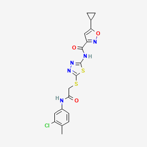 molecular formula C18H16ClN5O3S2 B2937779 N-(5-((2-((3-chloro-4-methylphenyl)amino)-2-oxoethyl)thio)-1,3,4-thiadiazol-2-yl)-5-cyclopropylisoxazole-3-carboxamide CAS No. 1351605-34-9