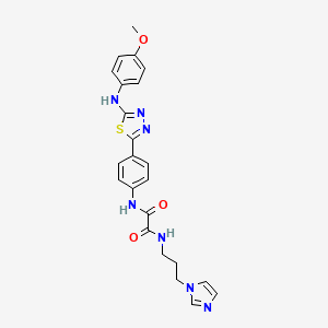 molecular formula C23H23N7O3S B2937793 N1-(3-(1H-imidazol-1-yl)propyl)-N2-(4-(5-((4-methoxyphenyl)amino)-1,3,4-thiadiazol-2-yl)phenyl)oxalamide CAS No. 1021092-93-2