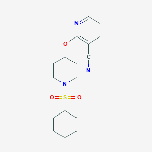 molecular formula C17H23N3O3S B2937802 2-((1-(Cyclohexylsulfonyl)piperidin-4-yl)oxy)nicotinonitrile CAS No. 1797754-87-0