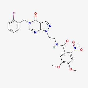 molecular formula C23H21FN6O6 B2937803 N-(2-(5-(2-氟苄基)-4-氧代-4,5-二氢-1H-吡唑并[3,4-d]嘧啶-1-基)乙基)-4,5-二甲氧基-2-硝基苯甲酰胺 CAS No. 921890-58-6