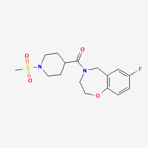 molecular formula C16H21FN2O4S B2937841 7-fluoro-4-(1-methanesulfonylpiperidine-4-carbonyl)-2,3,4,5-tetrahydro-1,4-benzoxazepine CAS No. 2034204-25-4