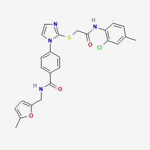 molecular formula C25H23ClN4O3S B2937847 4-(2-((2-((2-chloro-4-methylphenyl)amino)-2-oxoethyl)thio)-1H-imidazol-1-yl)-N-((5-methylfuran-2-yl)methyl)benzamide CAS No. 1207045-16-6
