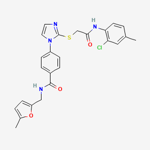 molecular formula C25H23ClN4O3S B2937847 4-[2-({[(2-chloro-4-methylphenyl)carbamoyl]methyl}sulfanyl)-1H-imidazol-1-yl]-N-[(5-methylfuran-2-yl)methyl]benzamide CAS No. 1207045-16-6