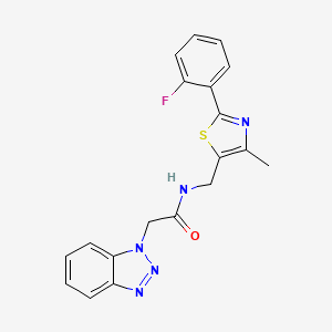 molecular formula C19H16FN5OS B2937882 2-(1H-benzo[d][1,2,3]triazol-1-yl)-N-((2-(2-fluorophenyl)-4-methylthiazol-5-yl)methyl)acetamide CAS No. 1421512-70-0