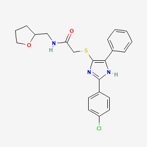 molecular formula C22H22ClN3O2S B2937891 2-((2-(4-chlorophenyl)-5-phenyl-1H-imidazol-4-yl)thio)-N-((tetrahydrofuran-2-yl)methyl)acetamide CAS No. 901231-65-0