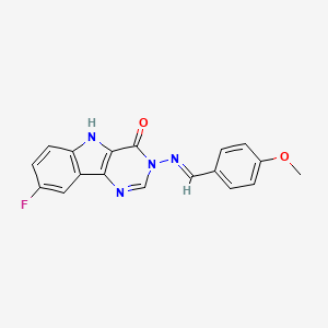 (E)-8-fluoro-3-((4-methoxybenzylidene)amino)-3H-pyrimido[5,4-b]indol-4(5H)-one