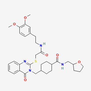 molecular formula C33H42N4O6S B2937906 4-((2-((2-((3,4-二甲氧基苯乙基)氨基)-2-氧代乙基)硫)-4-氧代喹唑啉-3(4H)-基)甲基)-N-((四氢呋喃-2-基)甲基)环己烷甲酰胺 CAS No. 439792-38-8