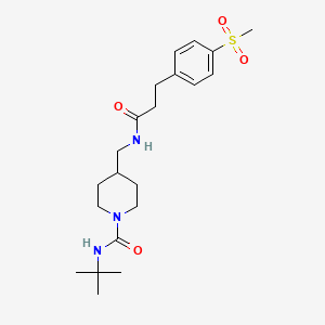 molecular formula C21H33N3O4S B2937911 N-(tert-butyl)-4-((3-(4-(methylsulfonyl)phenyl)propanamido)methyl)piperidine-1-carboxamide CAS No. 2034578-97-5
