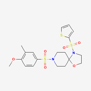 molecular formula C19H24N2O6S3 B2937913 8-((4-Methoxy-3-methylphenyl)sulfonyl)-4-(thiophen-2-ylsulfonyl)-1-oxa-4,8-diazaspiro[4.5]decane CAS No. 906155-38-2