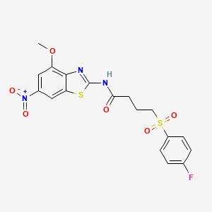 molecular formula C18H16FN3O6S2 B2937922 4-((4-fluorophenyl)sulfonyl)-N-(4-methoxy-6-nitrobenzo[d]thiazol-2-yl)butanamide CAS No. 941950-66-9