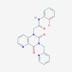 molecular formula C21H16FN5O3 B2937930 2-(2,4-dioxo-3-(pyridin-2-ylmethyl)-3,4-dihydropyrido[3,2-d]pyrimidin-1(2H)-yl)-N-(2-fluorophenyl)acetamide CAS No. 941907-76-2