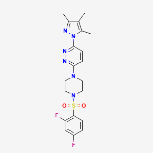 molecular formula C20H22F2N6O2S B2937953 3-(4-((2,4-difluorophenyl)sulfonyl)piperazin-1-yl)-6-(3,4,5-trimethyl-1H-pyrazol-1-yl)pyridazine CAS No. 1013758-04-7