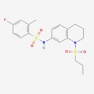 molecular formula C19H23FN2O4S2 B2937969 4-fluoro-2-methyl-N-(1-(propylsulfonyl)-1,2,3,4-tetrahydroquinolin-7-yl)benzenesulfonamide CAS No. 946226-90-0