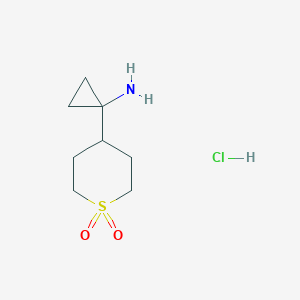 molecular formula C8H16ClNO2S B2937980 1-(1,1-Dioxothian-4-yl)cyclopropan-1-amine;hydrochloride CAS No. 2241128-99-2