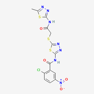 2-chloro-N-[5-[2-[(5-methyl-1,3,4-thiadiazol-2-yl)amino]-2-oxoethyl]sulfanyl-1,3,4-thiadiazol-2-yl]-5-nitrobenzamide
