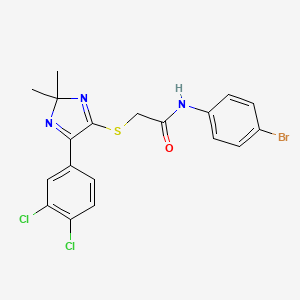 molecular formula C19H16BrCl2N3OS B2937988 N-(4-bromophenyl)-2-((5-(3,4-dichlorophenyl)-2,2-dimethyl-2H-imidazol-4-yl)thio)acetamide CAS No. 899931-99-8