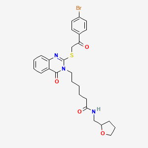 molecular formula C27H30BrN3O4S B2938002 6-[2-[2-(4-bromophenyl)-2-oxoethyl]sulfanyl-4-oxoquinazolin-3-yl]-N-(oxolan-2-ylmethyl)hexanamide CAS No. 443348-48-9