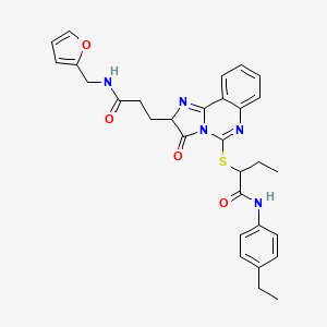 molecular formula C30H31N5O4S B2938022 N-(4-ethylphenyl)-2-{[2-(2-{[(furan-2-yl)methyl]carbamoyl}ethyl)-3-oxo-2H,3H-imidazo[1,2-c]quinazolin-5-yl]sulfanyl}butanamide CAS No. 1104643-01-7