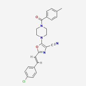 (E)-2-(4-chlorostyryl)-5-(4-(4-methylbenzoyl)piperazin-1-yl)oxazole-4-carbonitrile