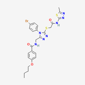 molecular formula C25H26BrN7O3S2 B2938041 N-((4-(4-bromophenyl)-5-((2-((5-methyl-1,3,4-thiadiazol-2-yl)amino)-2-oxoethyl)thio)-4H-1,2,4-triazol-3-yl)methyl)-4-butoxybenzamide CAS No. 393874-77-6