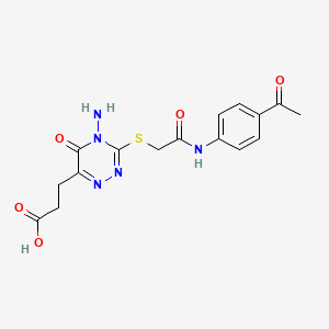 molecular formula C16H17N5O5S B2938051 3-(3-((2-((4-Acetylphenyl)amino)-2-oxoethyl)thio)-4-amino-5-oxo-4,5-dihydro-1,2,4-triazin-6-yl)propanoic acid CAS No. 886953-86-2