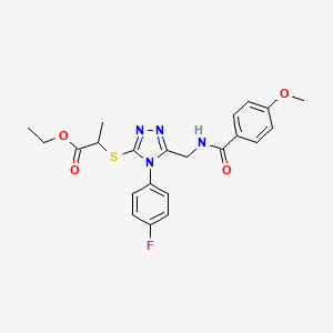 molecular formula C22H23FN4O4S B2938065 ethyl 2-((4-(4-fluorophenyl)-5-((4-methoxybenzamido)methyl)-4H-1,2,4-triazol-3-yl)thio)propanoate CAS No. 476450-76-7
