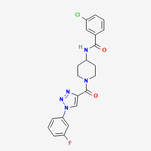 molecular formula C21H19ClFN5O2 B2938105 3-氯-N-(1-(1-(3-氟苯基)-1H-1,2,3-三唑-4-羰基)哌啶-4-基)苯甲酰胺 CAS No. 1251550-02-3