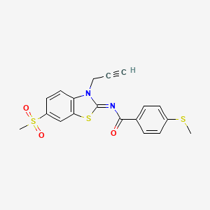 molecular formula C19H16N2O3S3 B2938109 (Z)-N-(6-(甲磺酰基)-3-(丙-2-炔-1-基)苯并[d]噻唑-2(3H)-亚基lidene)-4-(甲硫基)苯甲酰胺 CAS No. 896359-48-1