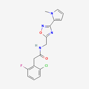 molecular formula C16H14ClFN4O2 B2938111 2-(2-chloro-6-fluorophenyl)-N-((3-(1-methyl-1H-pyrrol-2-yl)-1,2,4-oxadiazol-5-yl)methyl)acetamide CAS No. 2034409-03-3