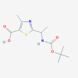 molecular formula C12H18N2O4S B2938112 4-Methyl-2-[1-[(2-methylpropan-2-yl)oxycarbonylamino]ethyl]-1,3-thiazole-5-carboxylic acid CAS No. 2248382-93-4