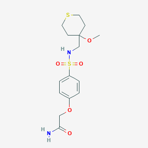 molecular formula C15H22N2O5S2 B2938117 2-(4-(N-((4-methoxytetrahydro-2H-thiopyran-4-yl)methyl)sulfamoyl)phenoxy)acetamide CAS No. 2034453-53-5