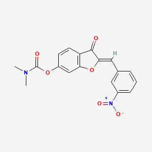 molecular formula C18H14N2O6 B2938118 (Z)-2-(3-硝基苄叉)-3-氧代-2,3-二氢苯并呋喃-6-基二甲基氨基甲酸酯 CAS No. 672332-64-8