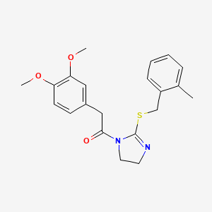 molecular formula C21H24N2O3S B2938162 2-(3,4-dimethoxyphenyl)-1-(2-((2-methylbenzyl)thio)-4,5-dihydro-1H-imidazol-1-yl)ethanone CAS No. 851801-33-7