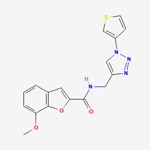 molecular formula C17H14N4O3S B2938182 7-methoxy-N-((1-(thiophen-3-yl)-1H-1,2,3-triazol-4-yl)methyl)benzofuran-2-carboxamide CAS No. 2034539-63-2