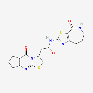 molecular formula C18H19N5O3S2 B2938190 N-(4-Oxo-5,6,7,8-tetrahydro-[1,3]thiazolo[5,4-c]azepin-2-yl)-2-(2-oxo-10-thia-1,8-diazatricyclo[7.3.0.03,7]dodeca-3(7),8-dien-12-yl)acetamide CAS No. 1797565-58-2
