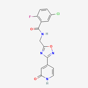 molecular formula C15H10ClFN4O3 B2938198 5-chloro-2-fluoro-N-((3-(2-oxo-1,2-dihydropyridin-4-yl)-1,2,4-oxadiazol-5-yl)methyl)benzamide CAS No. 2034268-46-5