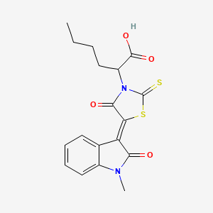 molecular formula C18H18N2O4S2 B2938211 (Z)-2-(5-(1-methyl-2-oxoindolin-3-ylidene)-4-oxo-2-thioxothiazolidin-3-yl)hexanoic acid CAS No. 868142-14-7