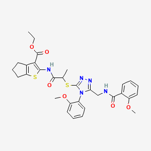 ethyl 2-(2-{[4-(2-methoxyphenyl)-5-{[(2-methoxyphenyl)formamido]methyl}-4H-1,2,4-triazol-3-yl]sulfanyl}propanamido)-4H,5H,6H-cyclopenta[b]thiophene-3-carboxylate