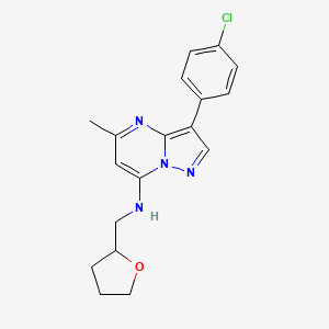 molecular formula C18H19ClN4O B2938217 3-(4-chlorophenyl)-5-methyl-N-(tetrahydrofuran-2-ylmethyl)pyrazolo[1,5-a]pyrimidin-7-amine CAS No. 900291-82-9