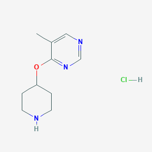 molecular formula C10H16ClN3O B2938224 5-Methyl-4-(piperidin-4-yloxy)pyrimidine hydrochloride CAS No. 1779128-26-5