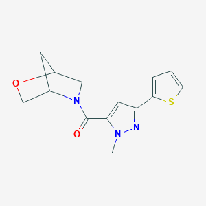 molecular formula C14H15N3O2S B2938231 2-氧杂-5-氮杂双环[2.2.1]庚烷-5-基(1-甲基-3-(噻吩-2-基)-1H-吡唑-5-基)甲苯酮 CAS No. 2034454-79-8