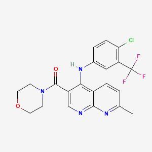 molecular formula C21H18ClF3N4O2 B2938236 (4-((4-Chloro-3-(trifluoromethyl)phenyl)amino)-7-methyl-1,8-naphthyridin-3-yl)(morpholino)methanone CAS No. 1251676-15-9