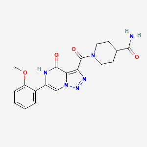 molecular formula C19H20N6O4 B2938244 1-{[6-(2-Methoxyphenyl)-4-oxo-4,5-dihydro[1,2,3]triazolo[1,5-a]pyrazin-3-yl]carbonyl}piperidine-4-carboxamide CAS No. 1396810-86-8
