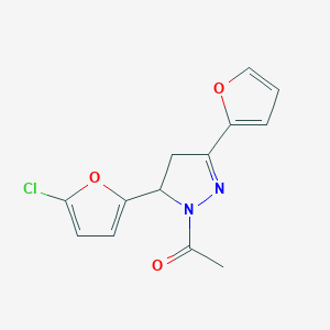 molecular formula C13H11ClN2O3 B2938256 1-(5-(5-chlorofuran-2-yl)-3-(furan-2-yl)-4,5-dihydro-1H-pyrazol-1-yl)ethanone CAS No. 868214-40-8