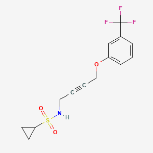 molecular formula C14H14F3NO3S B2938264 N-(4-(3-(三氟甲基)苯氧基)丁-2-炔-1-基)环丙烷磺酰胺 CAS No. 1421497-06-4