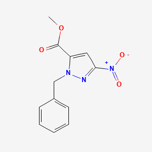 molecular formula C12H11N3O4 B2938305 Pyrazole-5-carboxylic acid, 1-benzyl-3-nitro-, methyl ester CAS No. 357613-66-2