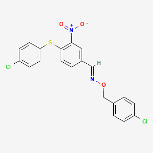 molecular formula C20H14Cl2N2O3S B2938308 4-[(4-chlorophenyl)sulfanyl]-3-nitrobenzenecarbaldehyde O-(4-chlorobenzyl)oxime CAS No. 338396-08-0