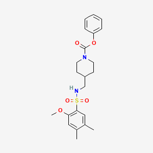 molecular formula C22H28N2O5S B2938312 苯基 4-((2-甲氧基-4,5-二甲基苯磺酰胺)甲基)哌啶-1-甲酸酯 CAS No. 1324360-01-1